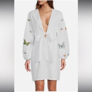 Fanm Mon White Dress with Butterfly Embroidery
